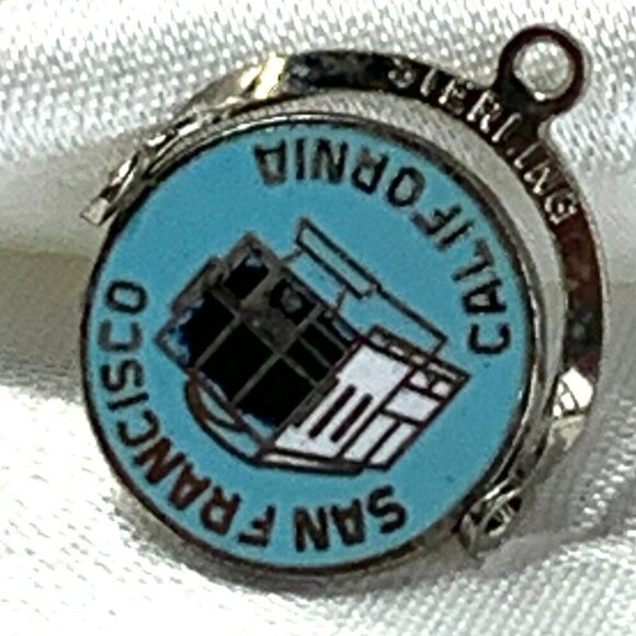 Vintage Sterling Silver San Francisco California Cable Car Charm Pendant Blue - Picture 4 of 11